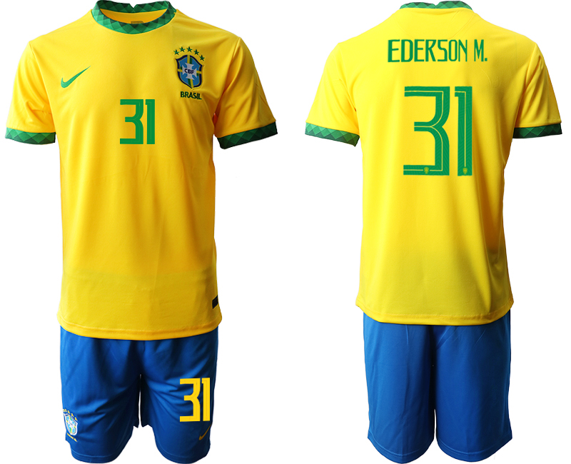 Men 2020-2021 Season National team Brazil home yellow #31 Soccer Jersey->brazil jersey->Soccer Country Jersey